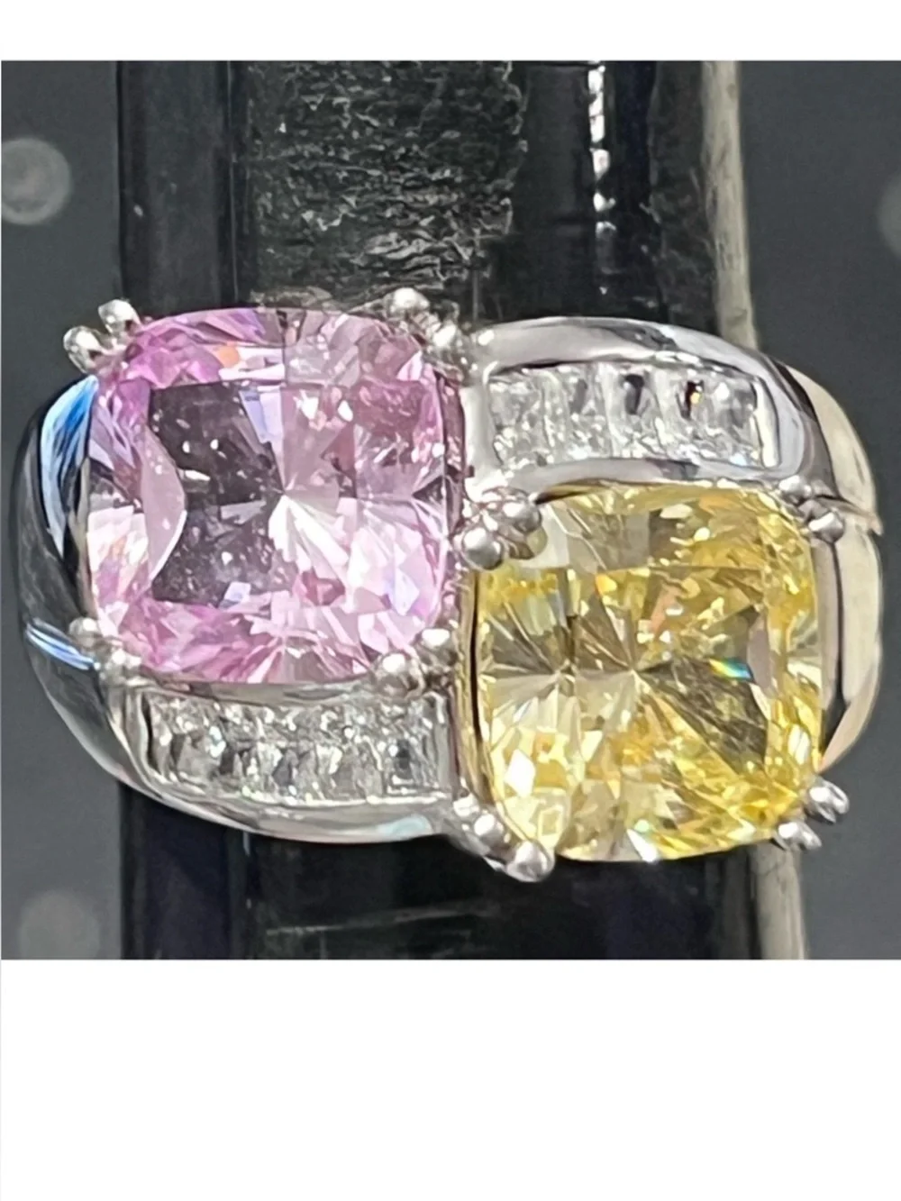 Victoria Wieck vintage Canary pink CZ cushion baguette princess cut silver ring